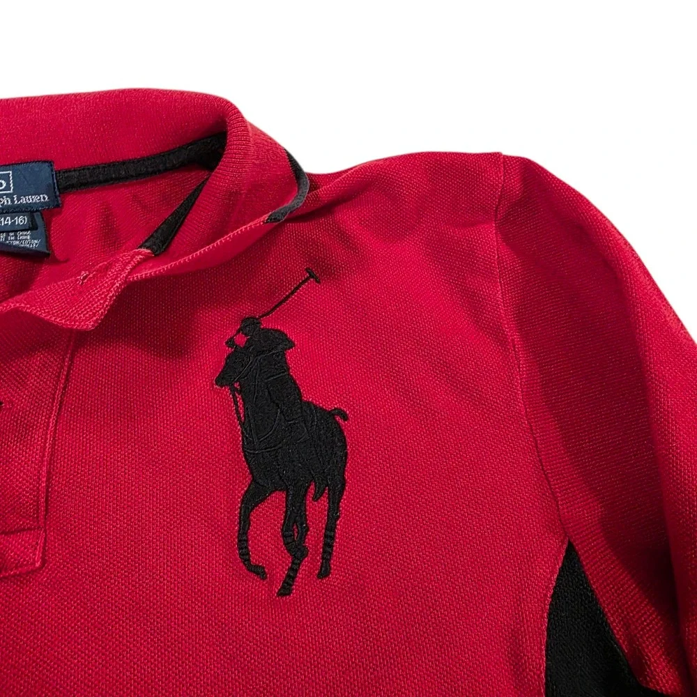 Polo By Ralph Lauren Polo Top Red Black L Long Sleeve Colorblock Pony‎ Pullover